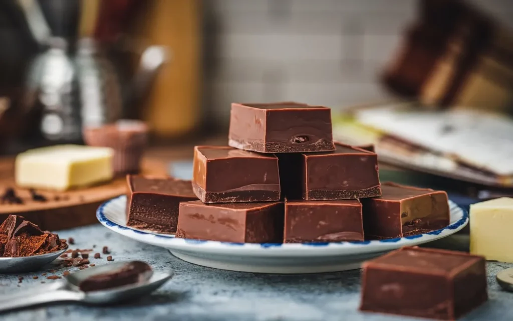 easy fudge recipe a-close-up-shot-of-a-plate-with-perfectly-cut