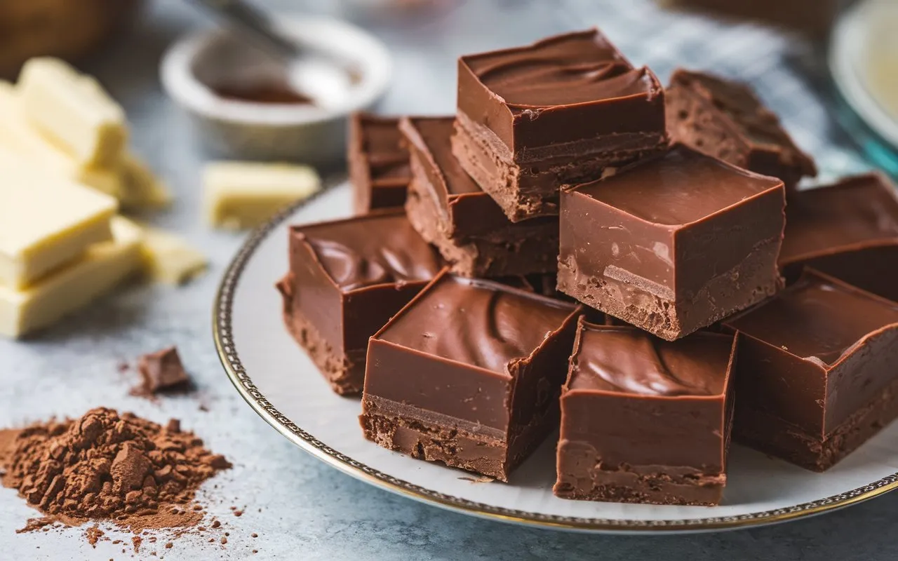 easy fudge recipe of-a-close-up-shot-of-a-plate-with-perfect